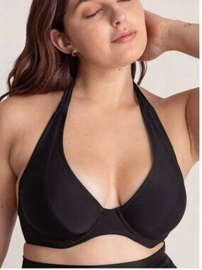 Shapermint Full Coverage Halter Bikini Top Underwire Black XL